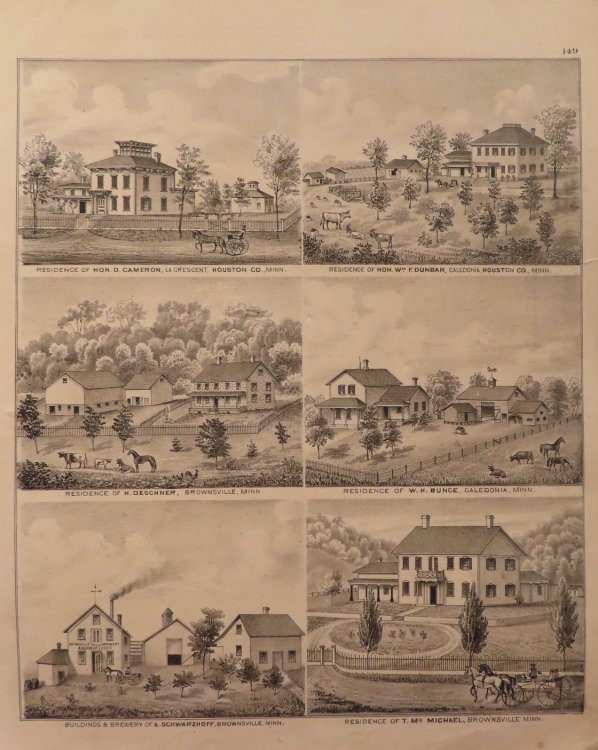 Lithograph of German Catholic Churches 1874 - from Illustrated Historical Atlas of the State of Minnesota