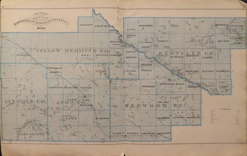 Map of Redwood, Yellow Medicine, Lincoln & Lyon Counties 1874
