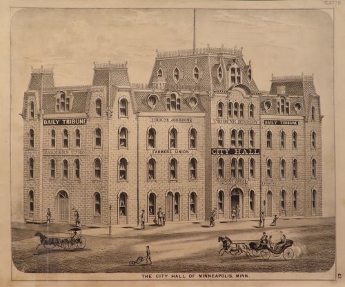 Lithograph of The City Hall of Minneapolis 1874