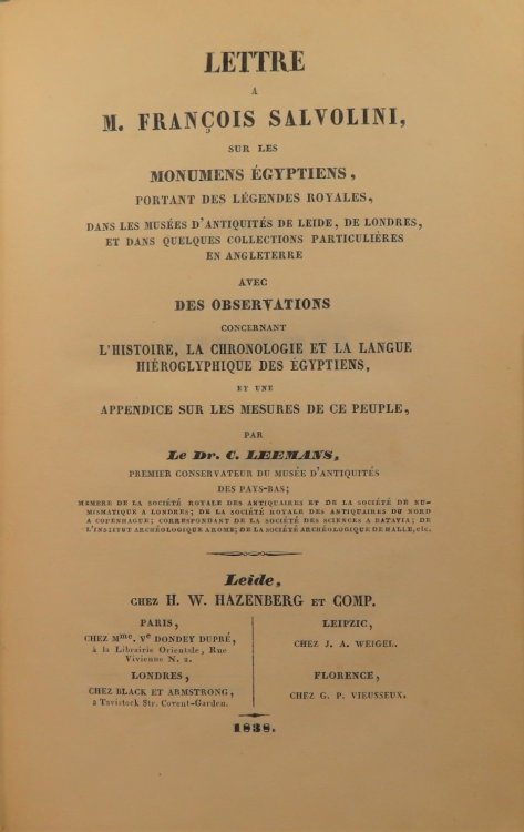 [7 books bound as 1] 1) Lettre a M. Francois Salvolini, sur les Monumens Egyptiens; 2) Palestine Exploration Society, No. 2, Second Statement; 3) De Natura et Indole Linguae Popularis Aegyptiorum 4) Die Adonisklage und das Linoslied; 5) Die Umschreibung der Iranischen Sprachen un des Armenischen; 6)