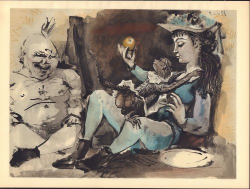 Picasso and the Human Comedy, Original Lithograph of Model & Monkey.