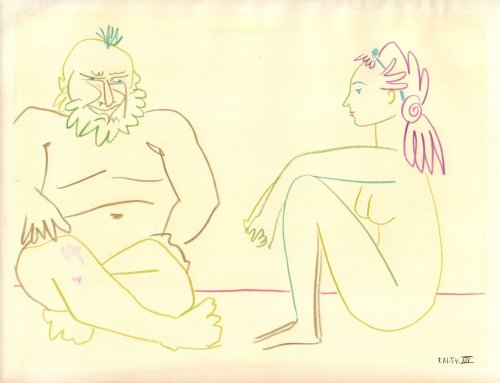 Picasso and the Human Comedy, Original Lithograph of Model & Artist seated
