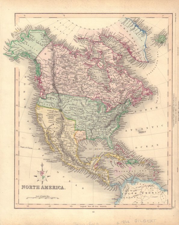 Hand-Colored Map of North America (Texas as an Independent Republic)