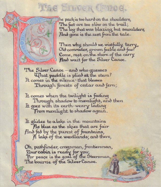 The Silver Canoe [in unique illuminated manuscript on vellum]