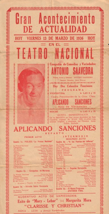 Gran Acontecimiento de Actualidad: Hoy en el Teatro Nacional; Compania de Comedias y Variedades: Antonio Saavedra