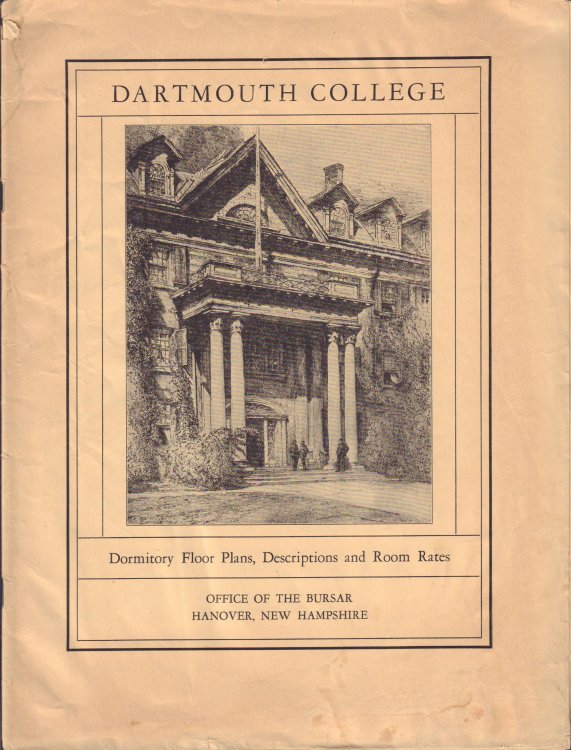 Dartmouth College Dormitory Floor Plans, Descriptions, and Room Rates 1933-1934