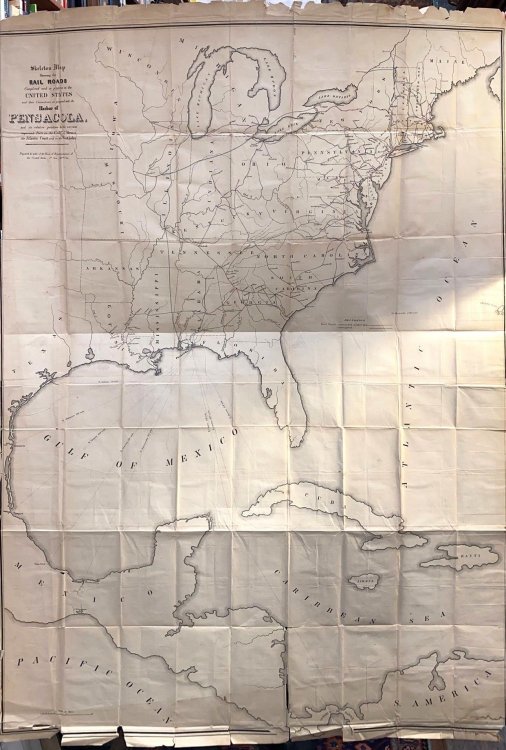 Skeleton Map Showing the Rail Roads Completed and in Progress in the United States and their Connection as Proposed with the Harbor of Pensacola, and its Relative Position to the Various Important Ports on the Gulf of Mexico, the Atlantic Coast, and in the West Indies.