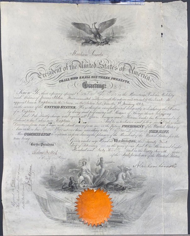 Abraham Lincoln Signed Naval Appointment Document