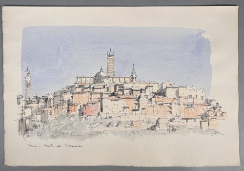 Siena - Veduta da S. Francesco Original Ink & Watercolor