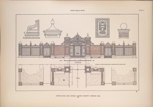 Two Original Plates of Johnston Gate, Main Entrance Harvard University, Cambridge Mass. 1894 ; From A Monograph of the Work of Architecture of McKim, Mead & White, 1879-1915.