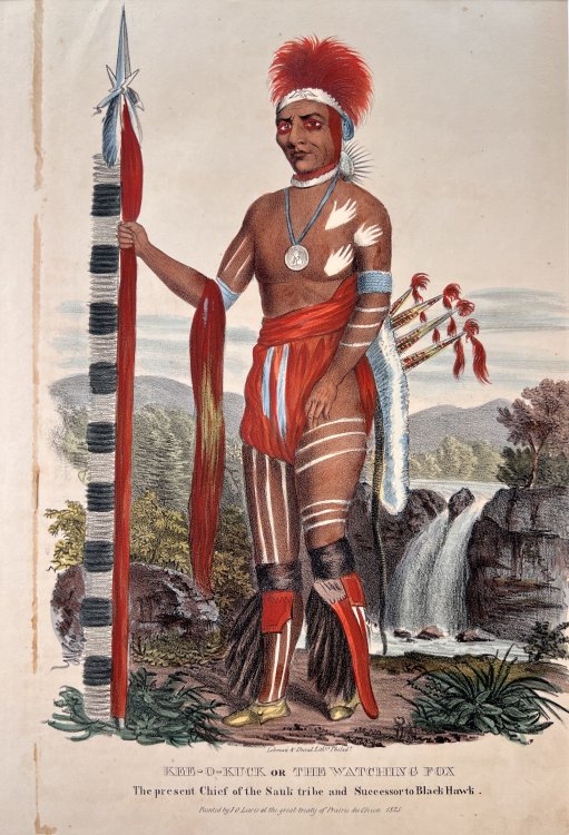Kee-O-Kuck or the Watching Fox. The Present Chief of the Sauli Tribe and Successor to Black Hawk. Painted at the Great Treaty of Praire du Chien 1825.