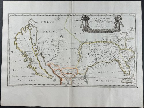 Le Nouveau Mexique et la Floride: Tirees de diverses Cartes, et Relations [Map of America with California, Florida, Mexico, and Virginia Named]