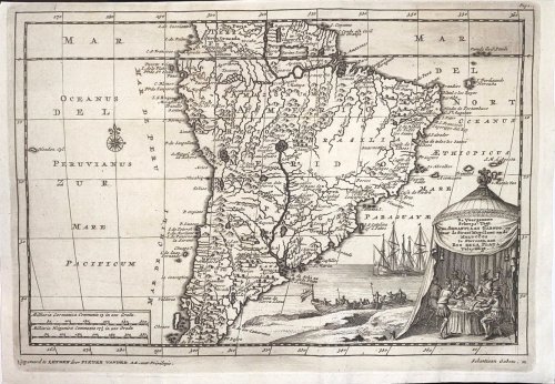 De Voorgenome Scheeps-Togt van Sebastiaan Gaboto, om Door de Straat Magellaan na de Moluccos te Stevenen, aan Rio de la Plata Voleyndigt [Map of South America- Sebastian Cabot]