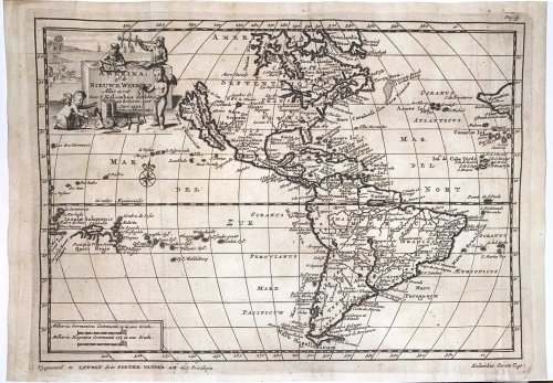 Amerika of de Nieuwe Weerld Aller Eerst Door C. Kolumbus Ontdekt, En Bevaren, int Jaar 1492 [Map of North America - Christopher Columbus]