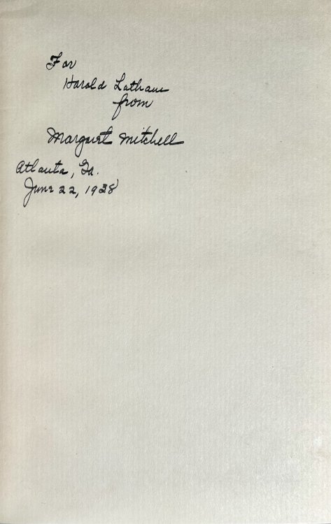 Gone with the Wind [Signed by Margaret Mitchell to Harold Latham]