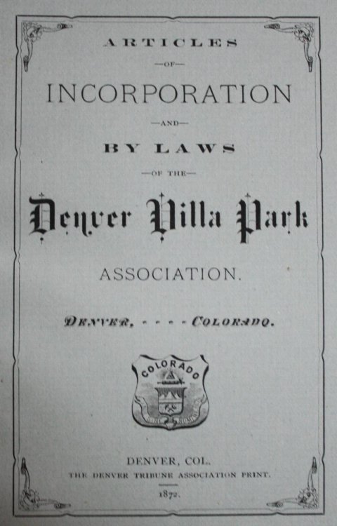 Articles Of Incorporation And By Laws Of The Denver Villa Park Association Denver Colorado