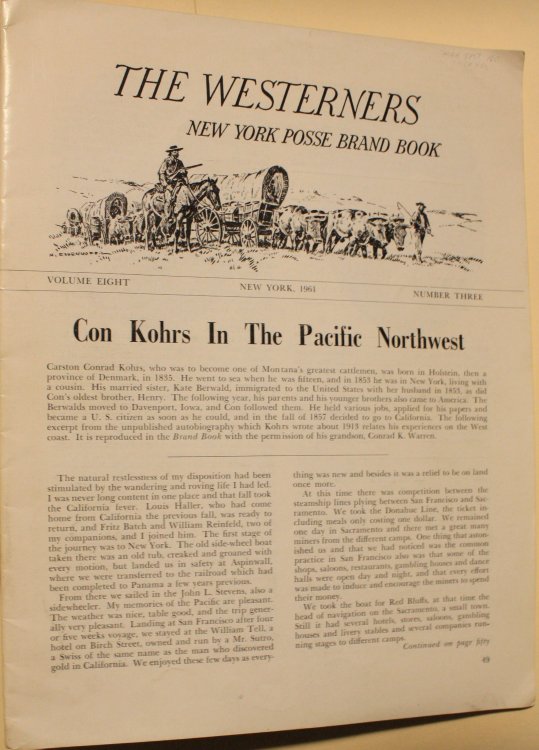 Con Kohrs In The Pacific Northwest, Marcus Albert Reno, This Frontier Controversy as contained in The Westerners New York Posse Brand Book Volume 8, Number 3, 1961