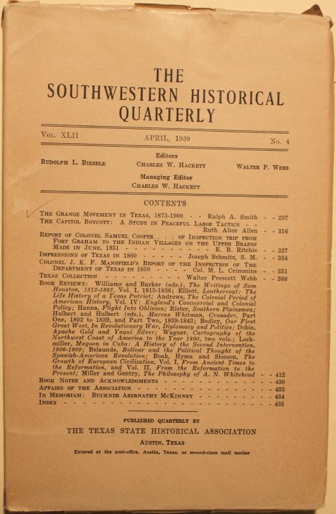 The Grange Movement In Texas 1873-1900 as contained in The Southwestern Historical Quarterly Vol. XLII No. 4