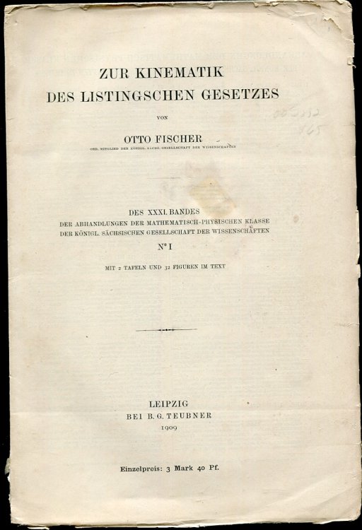 Zur Kinematik Des Listingschen Gesetzes. Des XXXI Bandes. Der Abhandlungen Der Mathematisch-Physischen Klasse. Der Konigl Sachsischen Gesellschaft Der Wissenschaften. No. 1