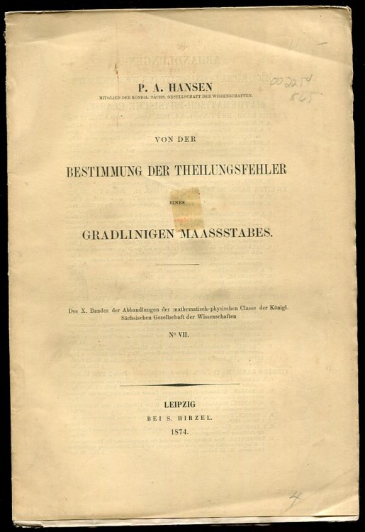 Von Der Bestimmung Der Theilungsfehler Eines Gradlinigen Maassstabes. Des X. Bandes Der Abhandlunden, Etc., No. VII