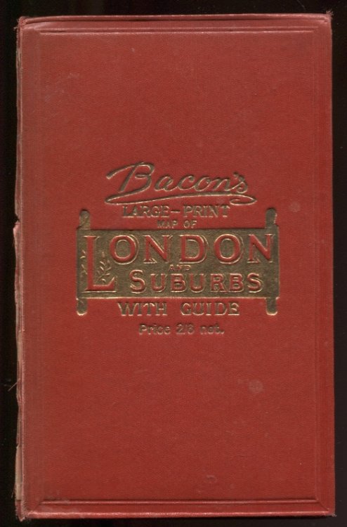Bacon's Large-Print Map of London and Suburbs with Guide Nd C1905 Linen-Backed Map
