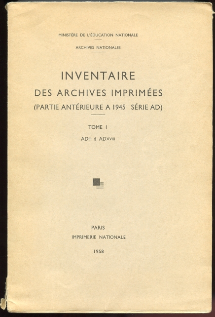 Inventaire Des Archives Imprimees Partie Anterieure a 1945: Serie AD