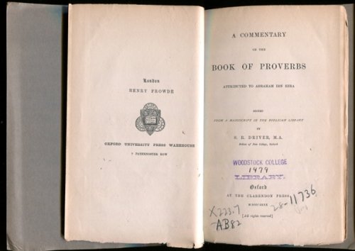 A Commentary on the Book of Proverbs Attributed to Abraham Ibn Ezra