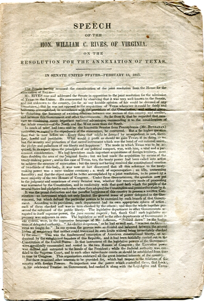 Speech of the Hon. William C. Rives, of Virginia, on the resolution for the annexation of Texas