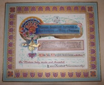 Masonic Illuminated Manuscript recognizing the contributions of President Carl Amherst, Provincial Grand Master for Kent, for organizing a festival in support of 