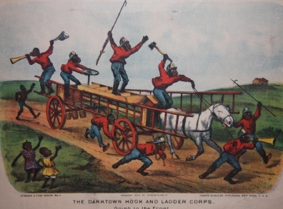 The Darktown Hook and Ladder Corps. Going to the Front. Currier & Ives Series No. 7