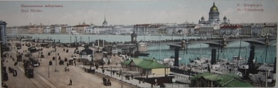 Pre-Revolutionary Colorized Postcard of Quai Nicolas in St. Petersburg