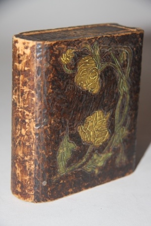 [Faux Book] Book-Shaped Box with Art Nouveau Pyrographic Floral Design on Front Board