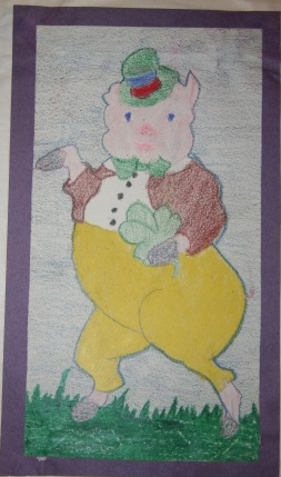 Homemade Book of Mounted Crayon Colored Drawings and Cut-outs of Bunnies and Other Animals, Flowers and Children, etc.