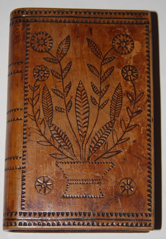 [Faux Book] Fine Folk Art Box with Folk Art Vignettes of a House and Floral Designs