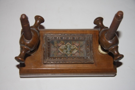 Nineteenth Century Maple and Bone Miniature Book Press with Tapestry Decoration