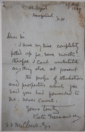 Kate Greenaway Signed Letter Dated 29 December, 1889