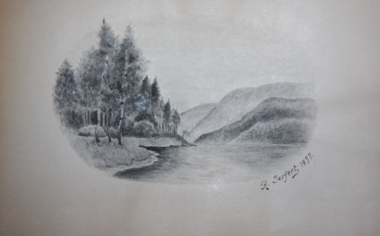 Friendship Album with Three Original Drawings, Several Pages of Musical Notation, and Mounted Edelweiss