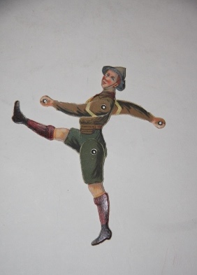 [Paper Toys] Chocolat Lombart Souvenir de la Fte; Four toys: policeman, private or scout, jockey, clown