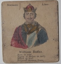 Deck of 35 hand-colored cards depicting English monarchs from William the Conqueror to William IV