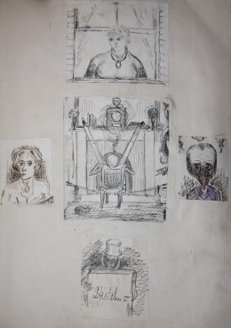 Victorian Album of Original Mounted Zany Caricatures Done in Pen-and-Ink, Some Watercolors, with Numerous Miniatures