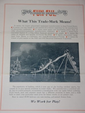 [Trade Catalogue] Fun-Ful. The Playground Equipment Line. Water Slides. Bulletin Number 2. Hill-Standard Co. Anderson, Indiana, U.S.A. Our 25th Year. [together with] four page promotional letter and flyer