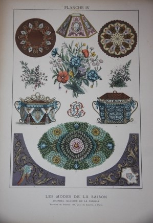 Album d'Ouvrage Fantasie des Modes de la Saison.; Compos de Vingt-Quatre Planches en Taille-Douce. Coloriees l'Aquarelle et de Deux Dessins Gravs sur Bois. Rpresentant Environ Deux Cents Objets Diffrents Accompagns de Descriptions Dtailes. Marqueterie de Paille et de Bois. Peinture sur Bois et sur V