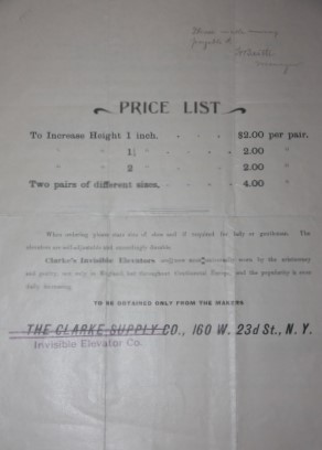 [Circular] Increase Your Height. Clarke's Patent Invisible Elevator Co