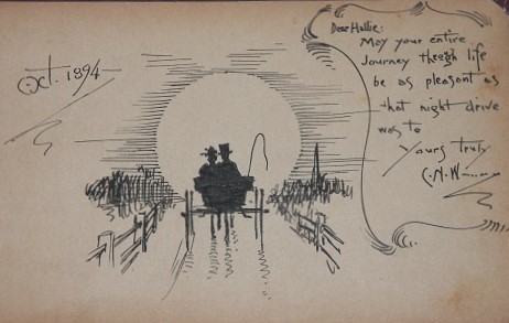 Album of 25 Pen-and-Ink Cartoons; Together with a large cabinet card photo of Hallie, and a 1984 letter written by Berryman's daughter