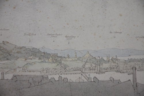 A Prospect of Plymouth Sound from a drawing made in the Year 1918 from a drawing made in the Year 1918 by Maxwell Ayrton Lieut. RNAS and now re-drawn for Commander and Mrs. Beaver. Christmas, 1942