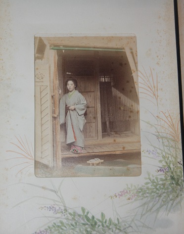 Japanese Lacquer Photo Album with Watercolor Vignettes on Borders, with Original Box