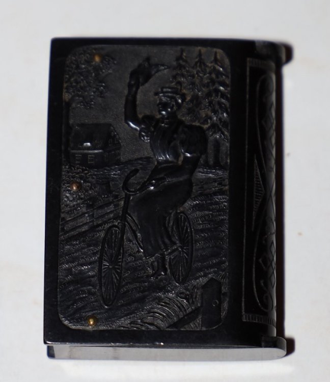 [Faux Book] Matchbox with Pressed Figure of Male and Female Cyclist on Front and Rear, respectively