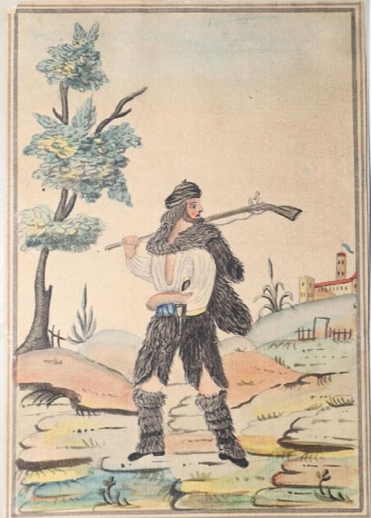 Seven Folk Art Watercolors of Hunters