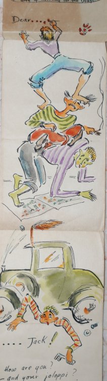 Humorous Letter with Numerous Original Pen-and-Ink and Watercolored Drawings