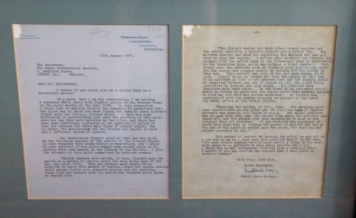 Framed Two Page Letter signed by Nevil Shute Norway, dated August 23rd, 1957, to The Royal Aeronautical Society in London, seeking historical advice for a novel planned